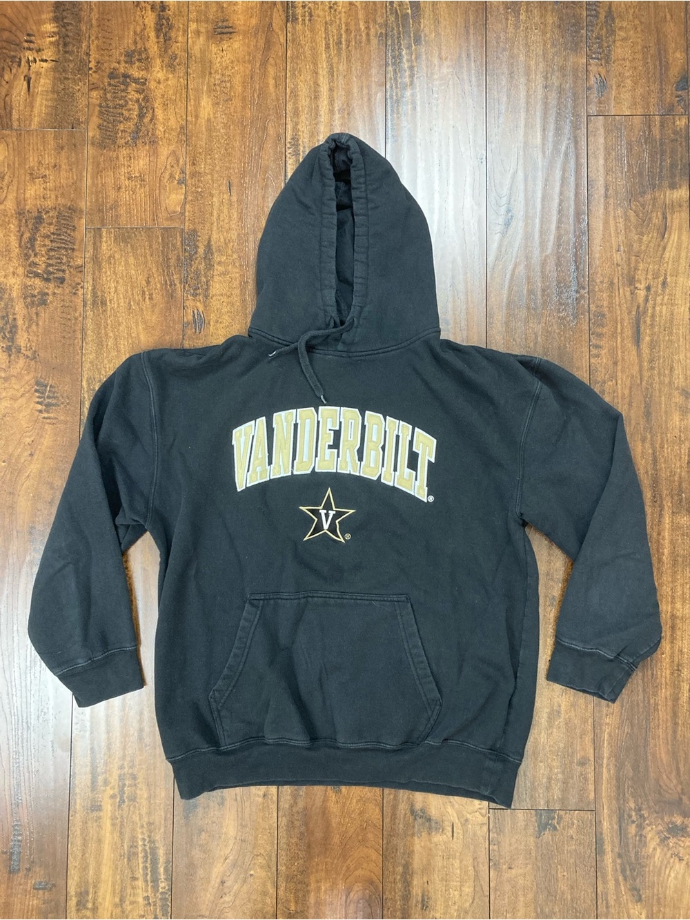 VANDERBILT UNIVERSITY Hoodie Sweatshirt Genuine Stuff Embroidered Black Sz Large
